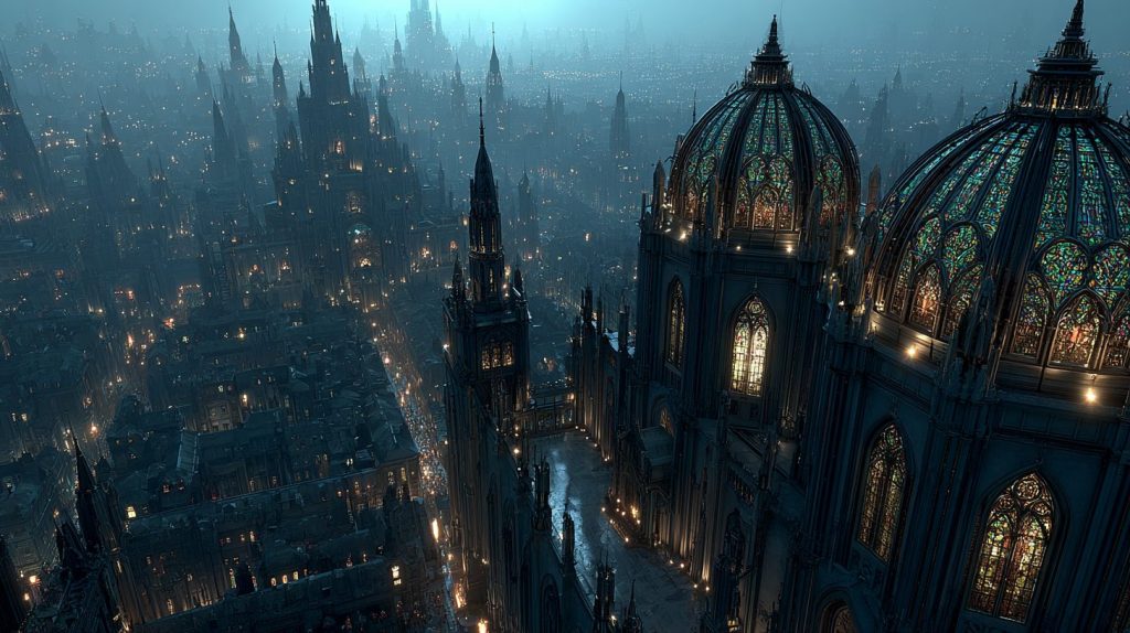 Colorful Stained Glass Buildings of the City AI Artwork 9