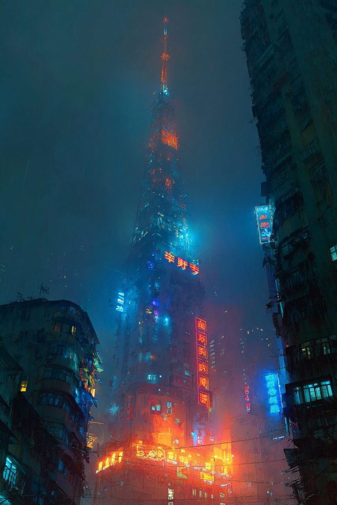 Cyberpunk Futuristic Towers at City's Centers AI Artwork 4