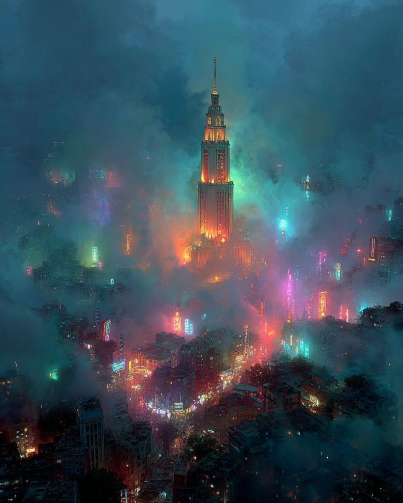 Cyberpunk Futuristic Towers at City's Centers AI Artwork 5