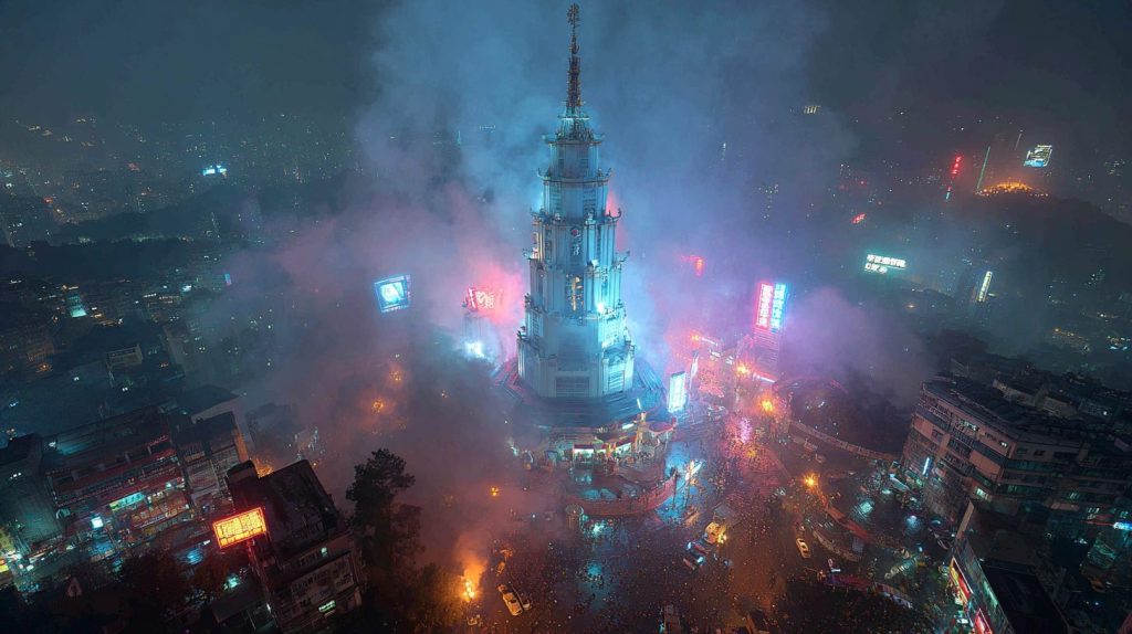 Cyberpunk Futuristic Towers at City's Centers AI Artwork 8