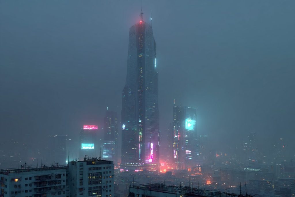 Cyberpunk Futuristic Towers at City's Centers AI Artwork 9