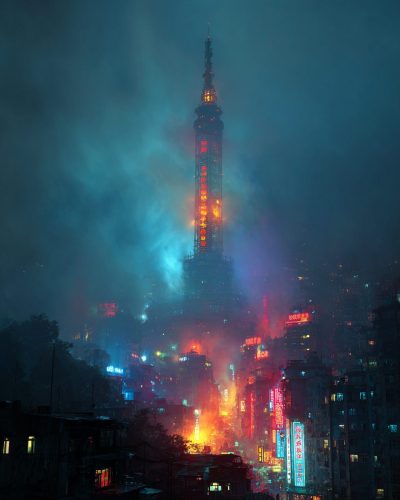 Cyberpunk Futuristic Towers at City's Centers AI Artwork