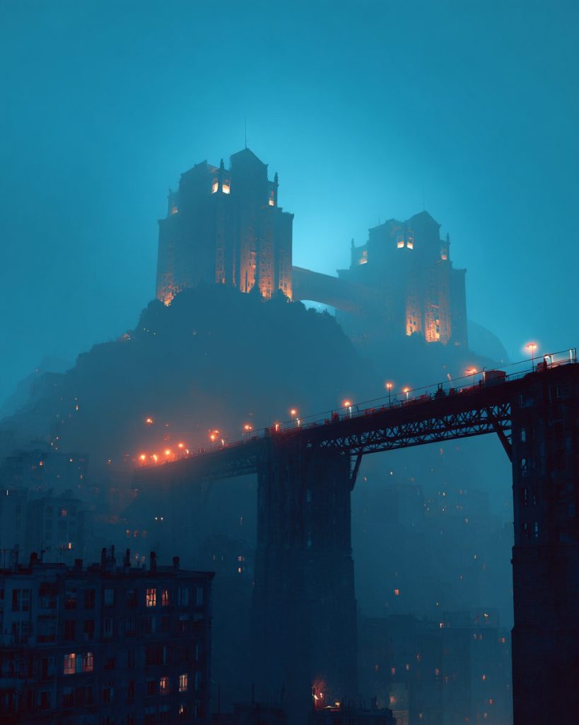 Linked Buildings with Dystopian Vibes AI Artwork 10