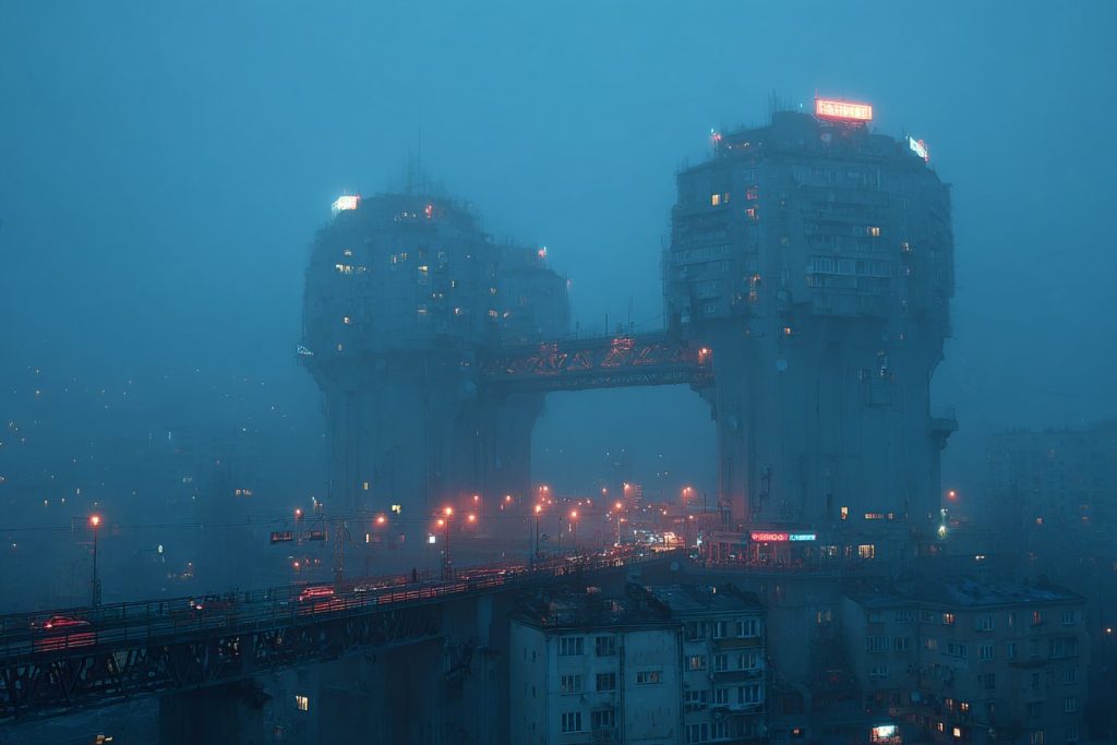 Linked Buildings with Dystopian Vibes AI Artwork 3
