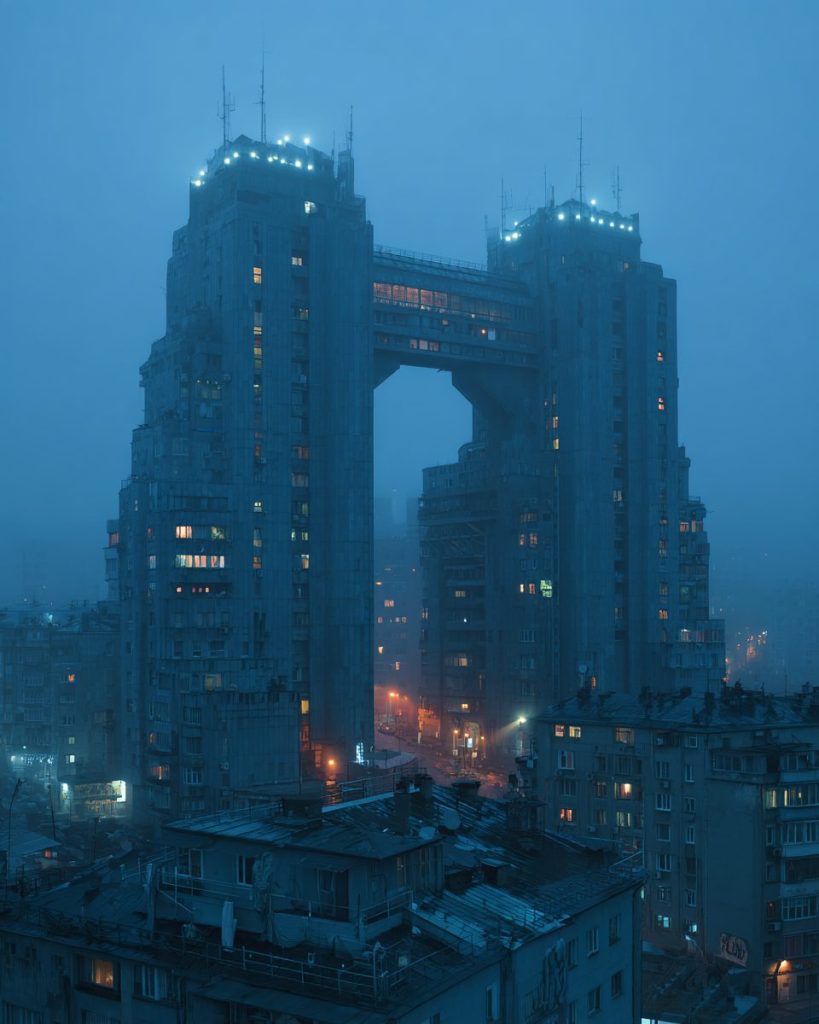 Linked Buildings with Dystopian Vibes AI Artwork 4