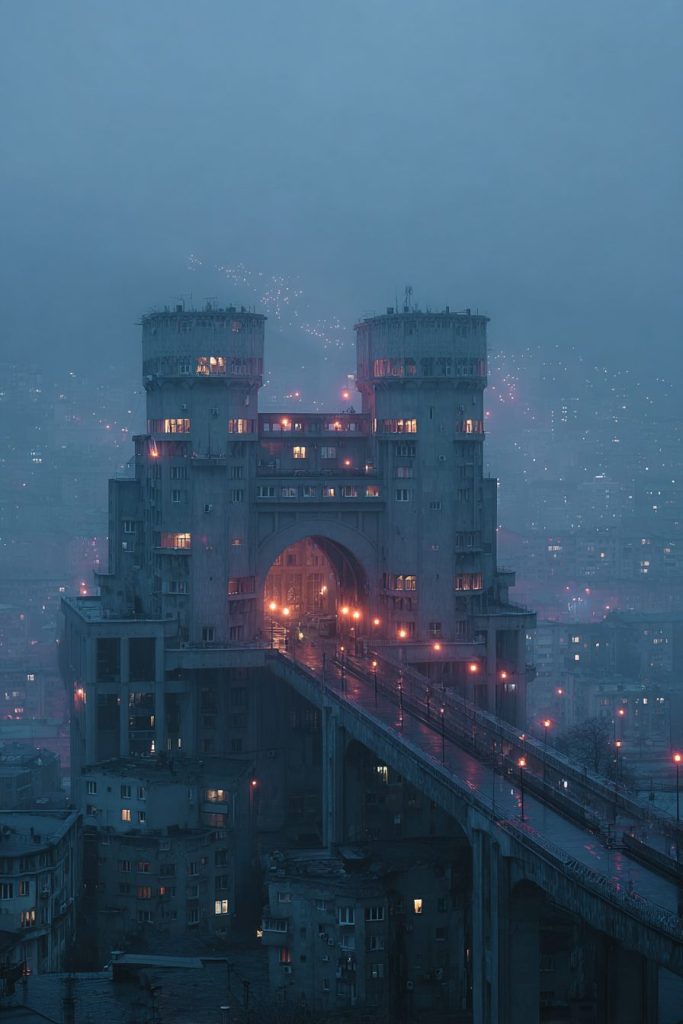 Linked Buildings with Dystopian Vibes AI Artwork 5