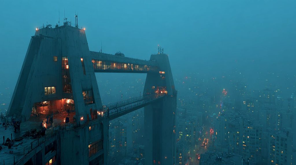 Linked Buildings with Dystopian Vibes AI Artwork 7