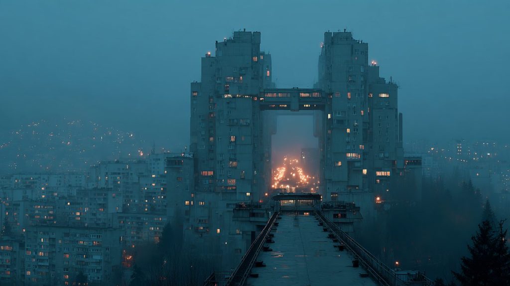 Linked Buildings with Dystopian Vibes AI Artwork 8