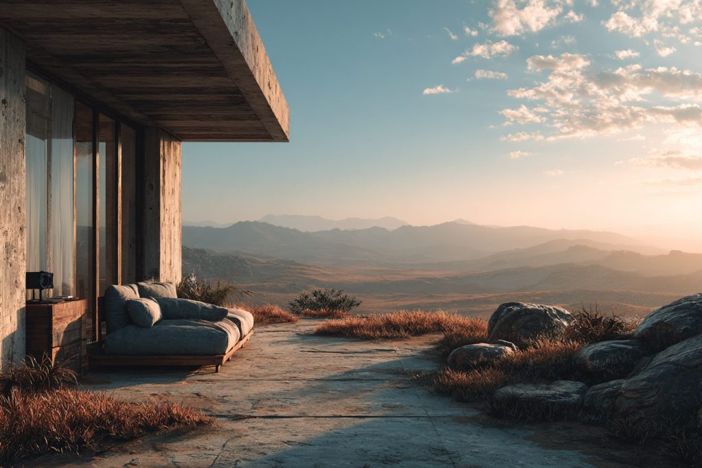 Rustic Modern Backyards with Mountainous Views AI Artwork 11