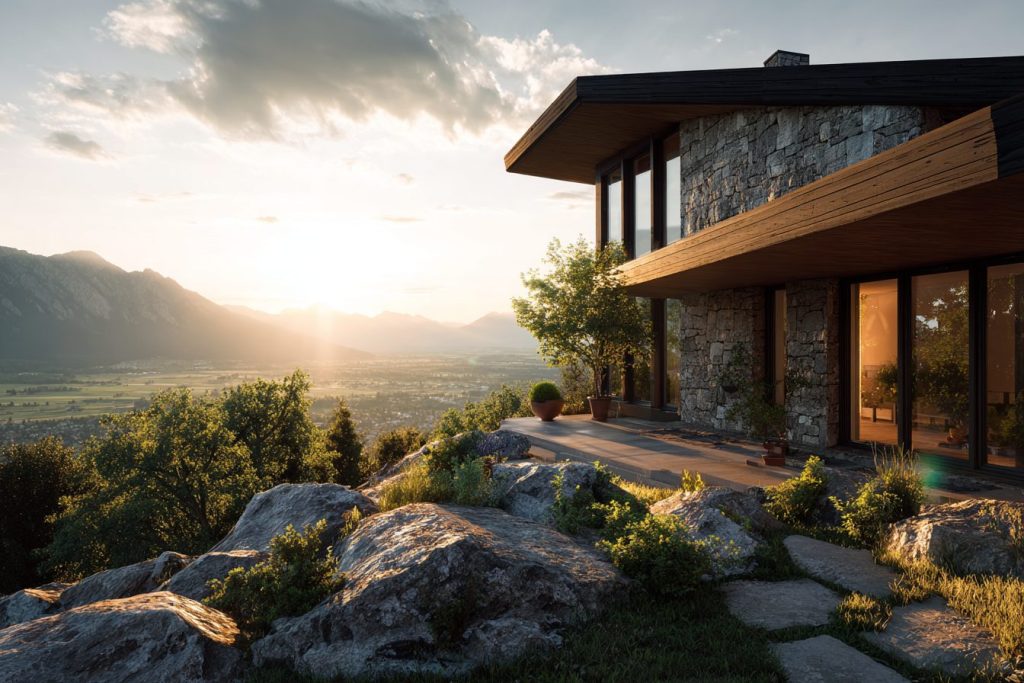 Rustic Modern Backyards with Mountainous Views AI Artwork 12