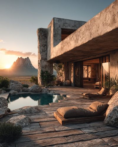 Rustic Modern Backyards with Mountainous Views AI Artwork