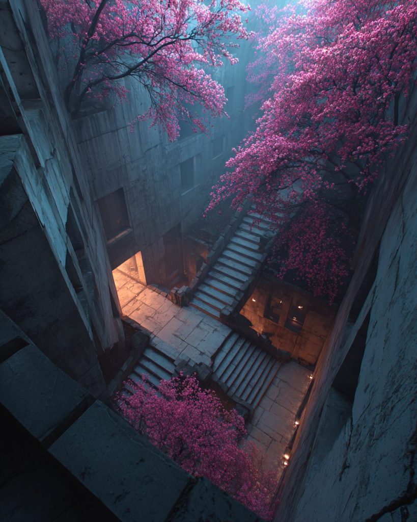 Stairways of Brutalist Buildings AI Artwork 3