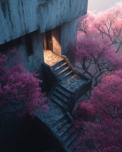Stairways of Brutalist Buildings AI Artwork