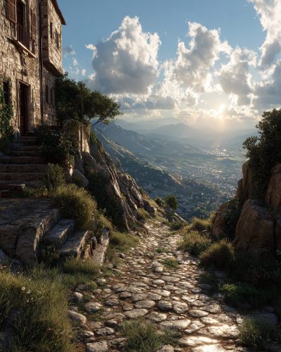 The Rocky Pathways of Mountain Towns AI Artwork